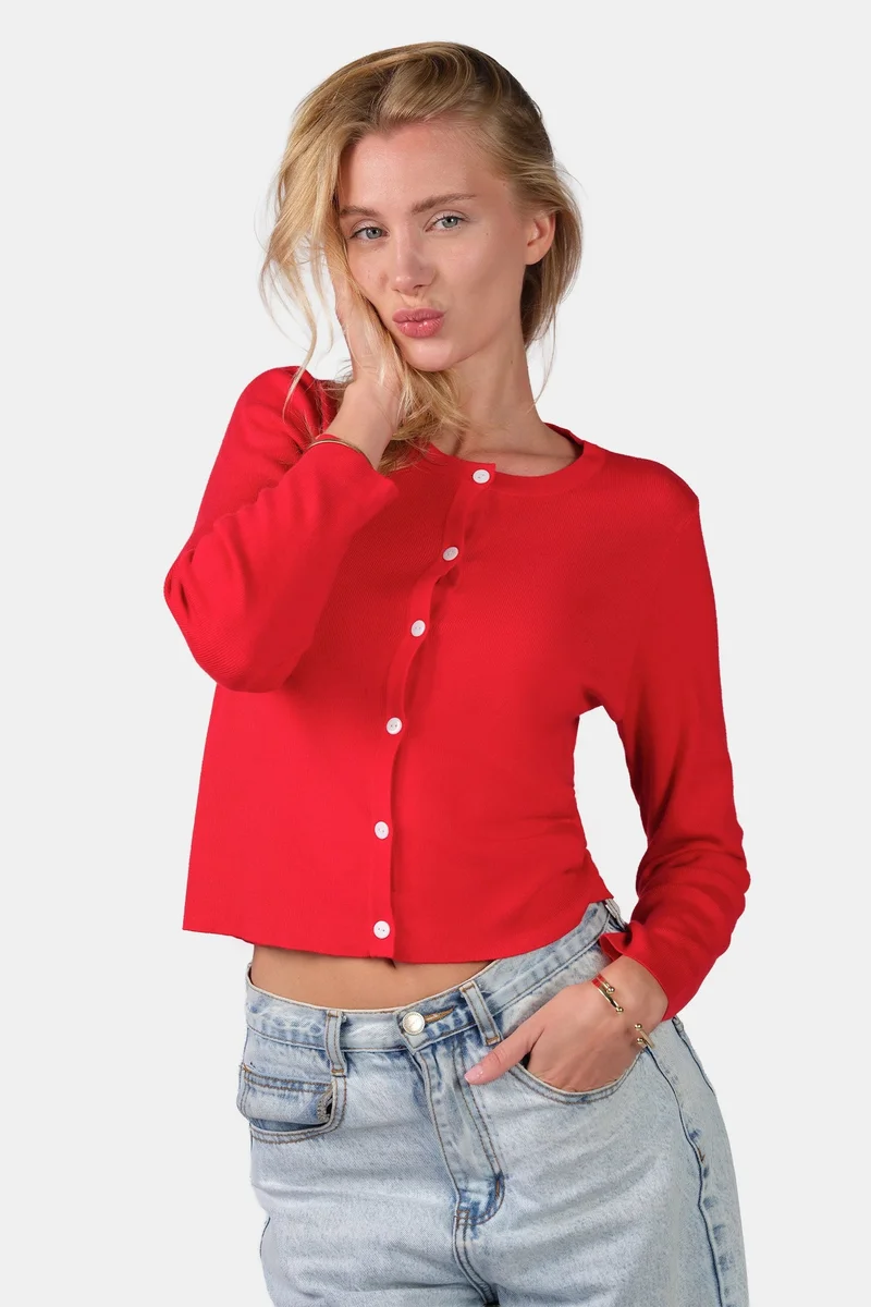 Virgio Self Design Viscose Button Down Knit Cardigan for Women