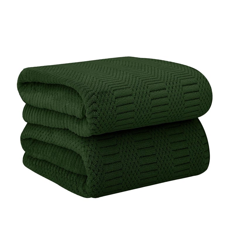 JML Microfiber Bath Towels, Large Bathroom Towel for Adult, Pack of 2, 30" x 60", Soft, Super Absorbent and Fast Drying, Use for Hair Wrap, Sport, Fitness, Yoga, Diamond Cross Grid Olive-Green - Image 1