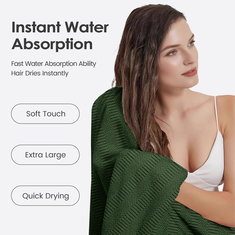 JML Microfiber Bath Towels, Large Bathroom Towel for Adult, Pack of 2, 30" x 60", Soft, Super Absorbent and Fast Drying, Use for Hair Wrap, Sport, Fitness, Yoga, Diamond Cross Grid Olive-Green - Image 5