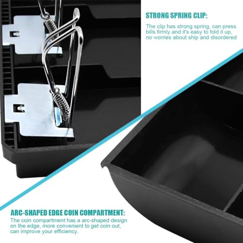 GOBBLER Cash Tray 4 Bill / 3 Coin, Durable ABS Cash Money Organiser with Stainless Steel Metal Clips (Black) - 4B3C - Image 4