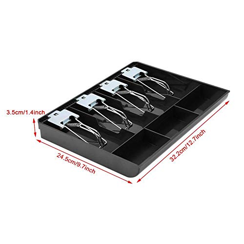 GOBBLER Cash Tray 4 Bill / 3 Coin, Durable ABS Cash Money Organiser with Stainless Steel Metal Clips (Black) - 4B3C - Image 2