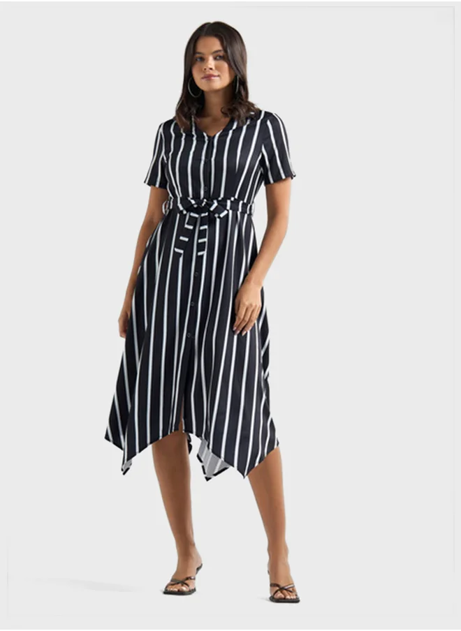 FAV Striped Asymmetric Hem Dress