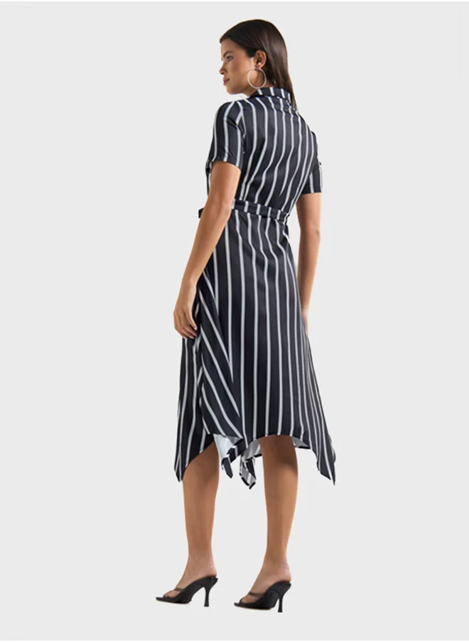 FAV Striped Asymmetric Hem Dress