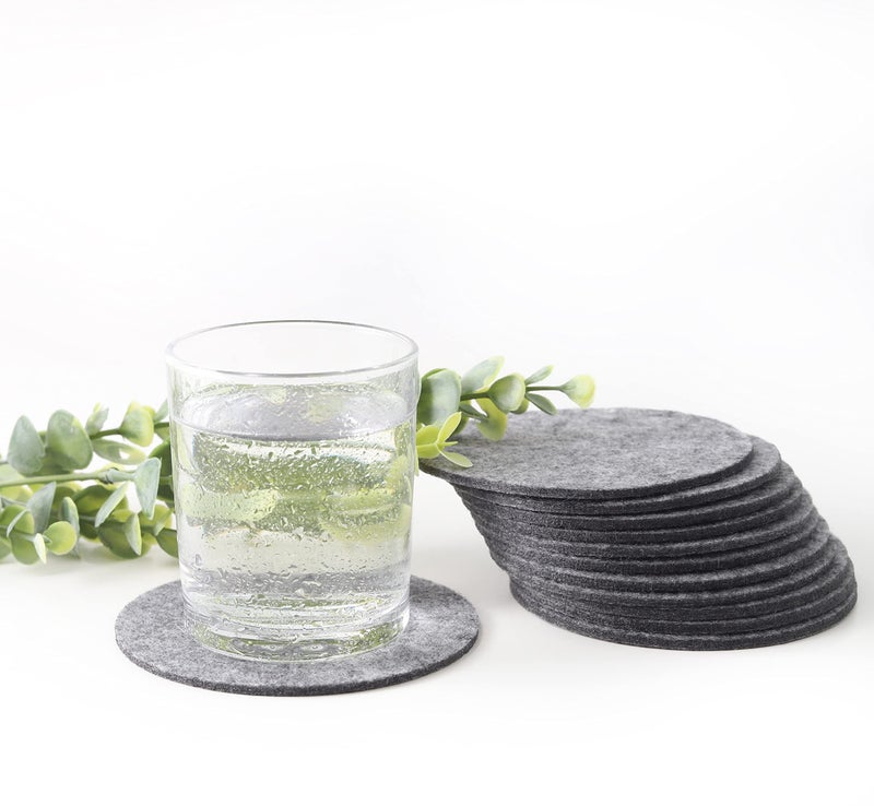 Toros.Store Set of 12 Felt Gray Drink Coasters 4x4 inches - Round Coaster for Drinks Absorbent - Cup Mats - Protect Furniture from Heat  Stain  Scratches and Condensation - Image 1