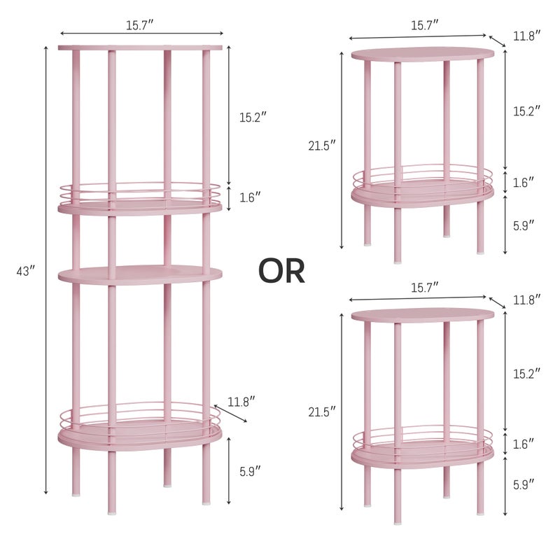 DGSANDGO Pink Side Table Set of 2,Small Modern Round Side Table with Storage,2-Tier End Table for Small Space -Living Room,Bedroom, Nursery (2PC,Pink) - Image 3