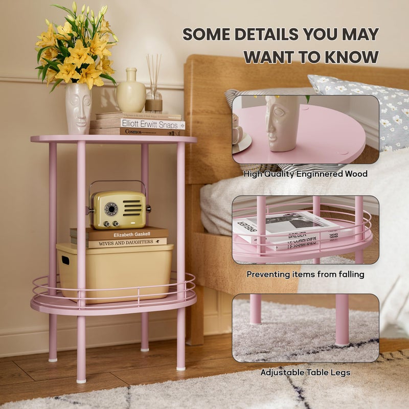 DGSANDGO Pink Side Table Set of 2,Small Modern Round Side Table with Storage,2-Tier End Table for Small Space -Living Room,Bedroom, Nursery (2PC,Pink) - Image 5