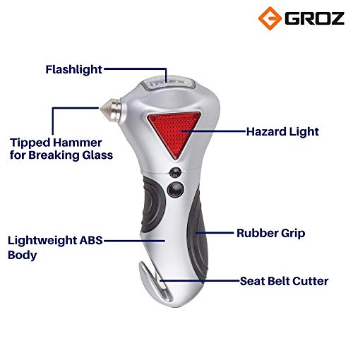 GROZ 4 in 1 Multipurpose Car Emergency Tool Kit | Seatbelt Cutter, Car Window Breaker, Torch & Hazard light for Emergency | Runs with AAA Batteries | R1 - Image 2