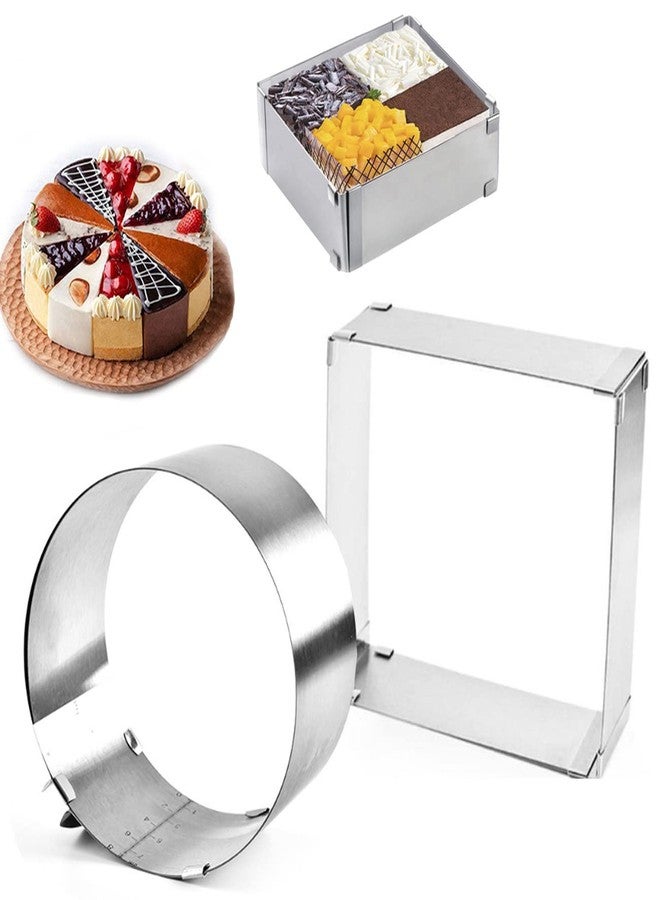 CdyBox 6 to 12 Inch Adjustable Mousse Cake Molds Round and Square Cake Ring Set Tool Stainless Steel Cake Ring 2 Pieces - Image 1