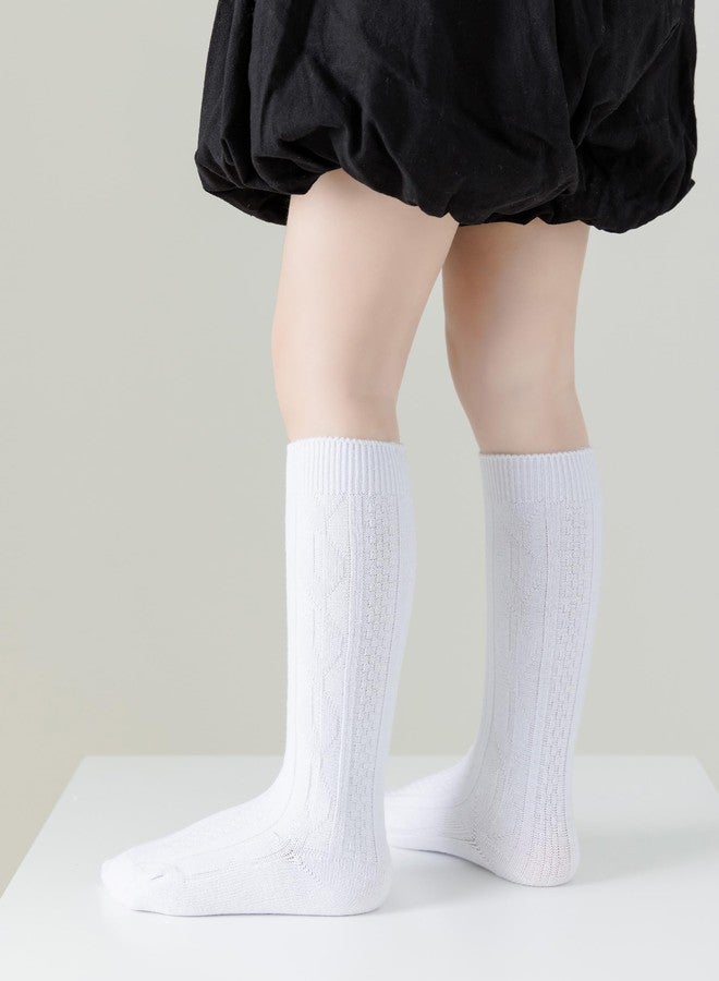 hakugoo Baby Knee High Socks Infant Seamless Socks Cotton Long Stockings Cable Knit Tube Sock for 6-12 Months Boys Girls(White,S,3Pairs) - Image 2