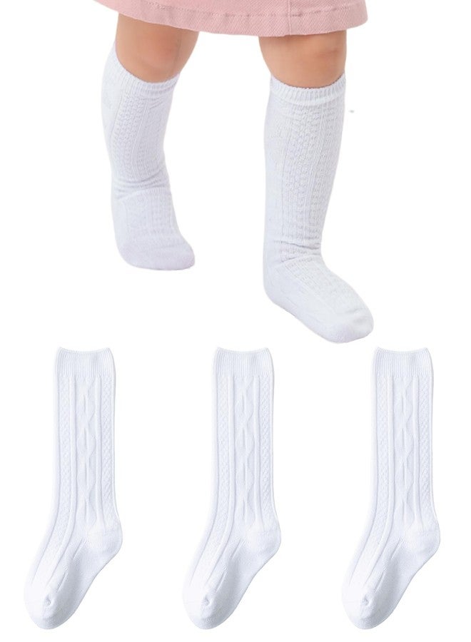 hakugoo Baby Knee High Socks Infant Seamless Socks Cotton Long Stockings Cable Knit Tube Sock for 6-12 Months Boys Girls(White,S,3Pairs) - Image 1