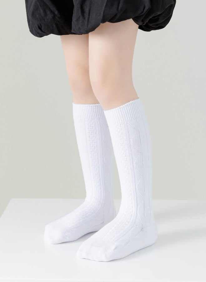 hakugoo Baby Knee High Socks Infant Seamless Socks Cotton Long Stockings Cable Knit Tube Sock for 6-12 Months Boys Girls(White,S,3Pairs) - Image 3