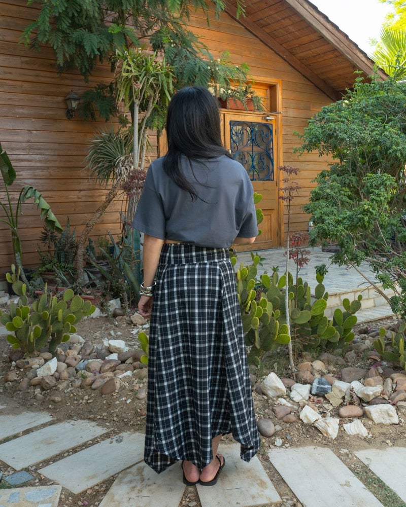 In Your Shoe Black Plaid Asymmetric Cross Skirt - Image 2