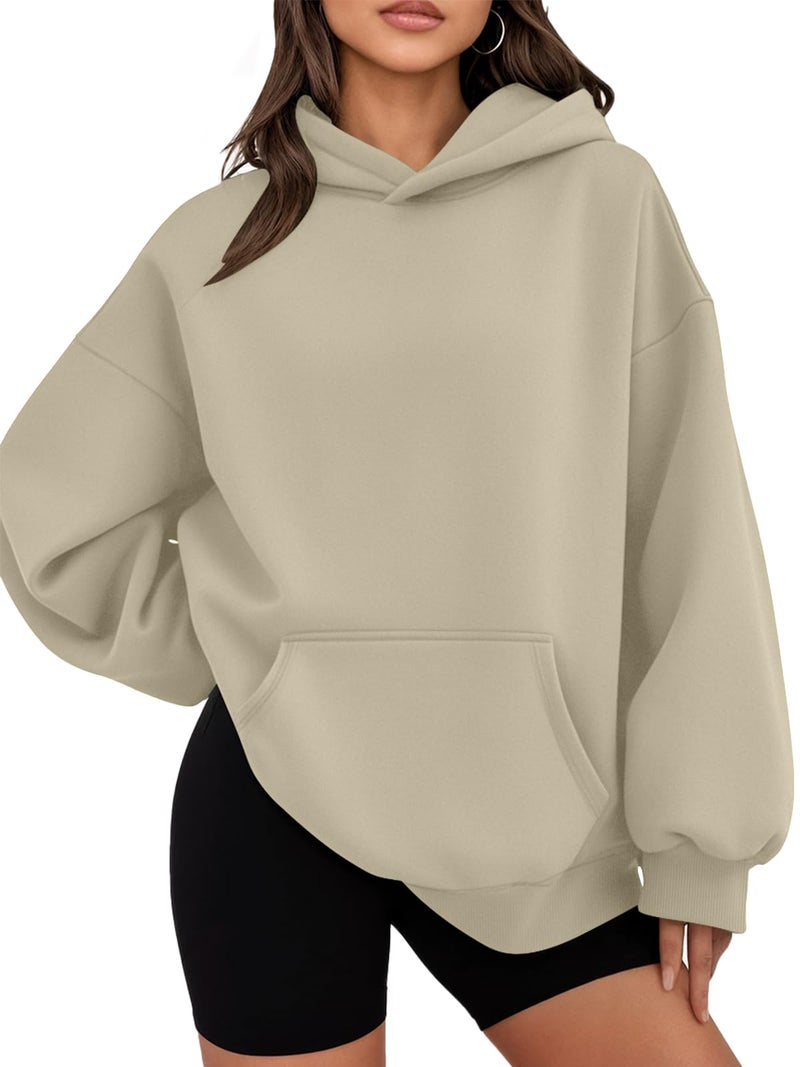 WYNNQUE Hoodies for Women Oversized Sweatshirts Fall Fashion Outfits 2026 Casual Sweaters Tops Fleece Plus Size Workout Comfy Winter Clothes Beige S - Image 1