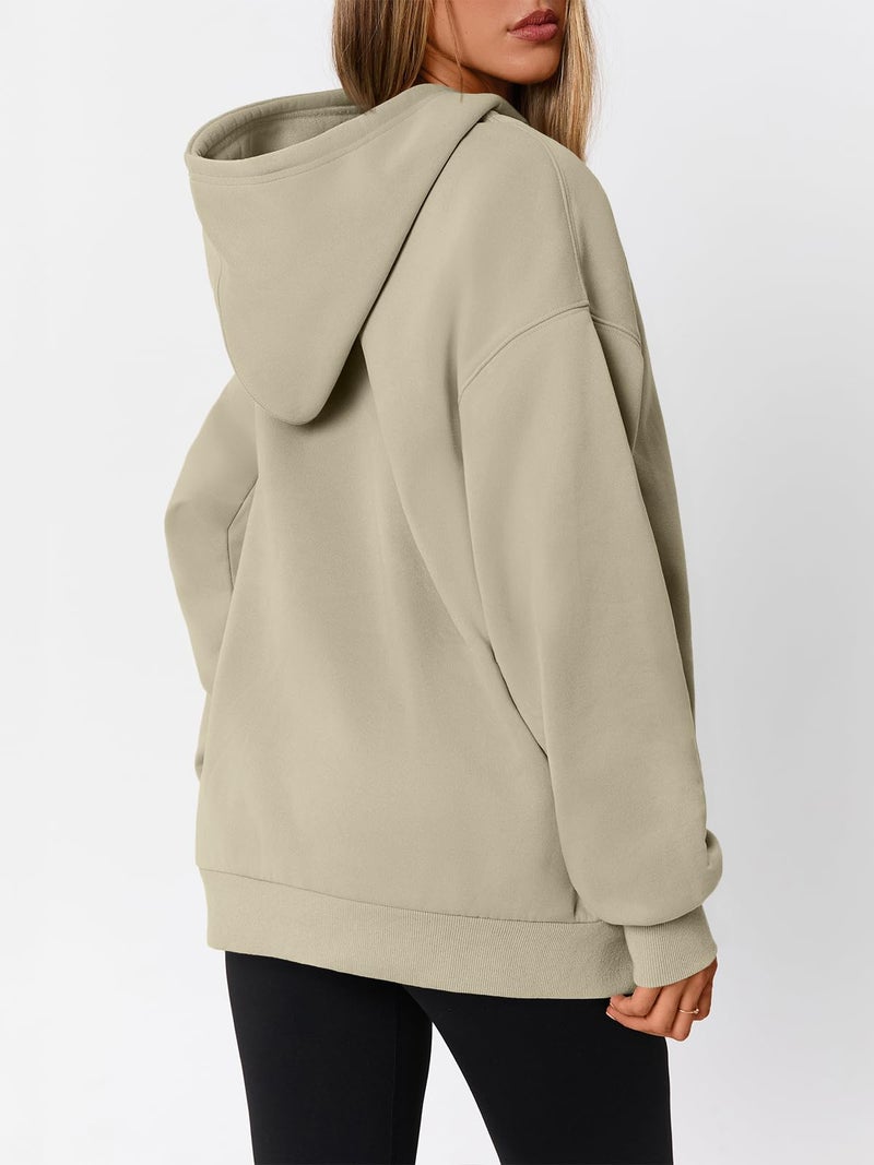 WYNNQUE Hoodies for Women Oversized Sweatshirts Fall Fashion Outfits 2026 Casual Sweaters Tops Fleece Plus Size Workout Comfy Winter Clothes Beige S - Image 4