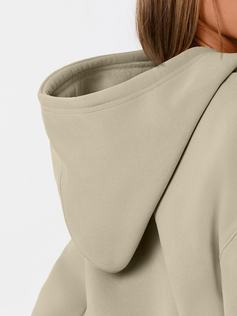 WYNNQUE Hoodies for Women Oversized Sweatshirts Fall Fashion Outfits 2026 Casual Sweaters Tops Fleece Plus Size Workout Comfy Winter Clothes Beige S - Image 5