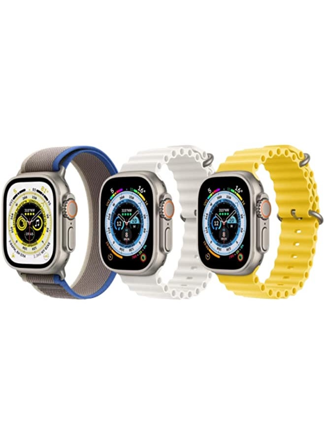 IAF - Trail Loop Strap, Blue/Gray Silicone Ocean Strap, Snow White and Silicone Ocean Strap, Yellow for Apple Watch Ultra 8/49mm Set of 3 - Image 1