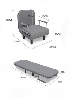 Aissiora Folding Sofa Bed, 2 In 1 Sleeper Chair Bed, Iron sofa bed, Telescopic sofa, Seat cover can be disassembled and washed, For Apartment/Bedroom/Office,Single(Grey)  - Image 2