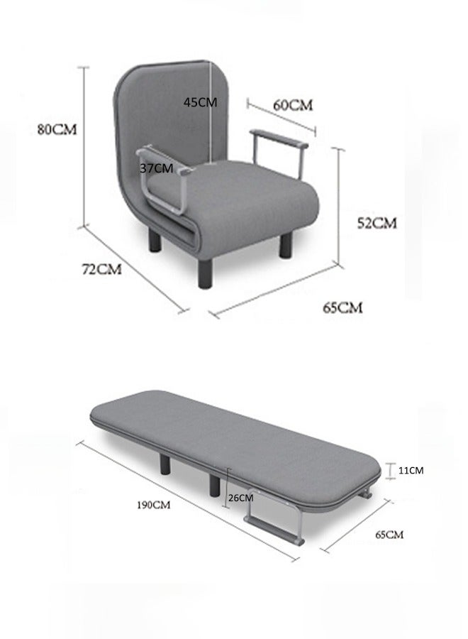 Aissiora Folding Sofa Bed, 2 In 1 Sleeper Chair Bed, Iron sofa bed, Telescopic sofa, Seat cover can be disassembled and washed, For Apartment/Bedroom/Office,Single(Grey) - Image 2