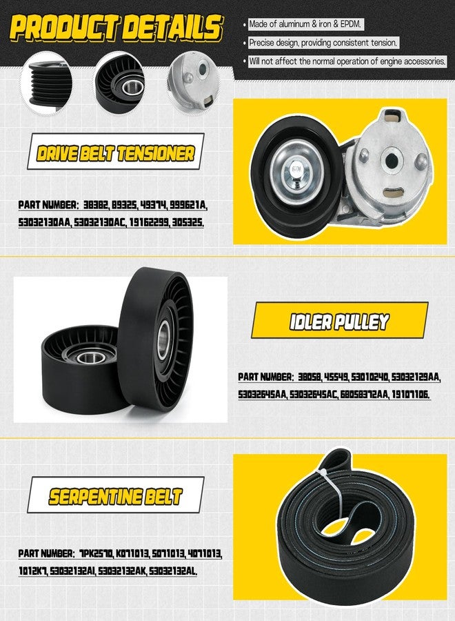 FQRANBO 38382 Drive Belt Tensioner Pulley and Serpentine Belt Assembly Kit Fit for Dodge Ram 1500/2500/3500 5.7L V8 2003-2008 Replace # 53032130AA 53032130AC 38058 7PK2570 - Image 3