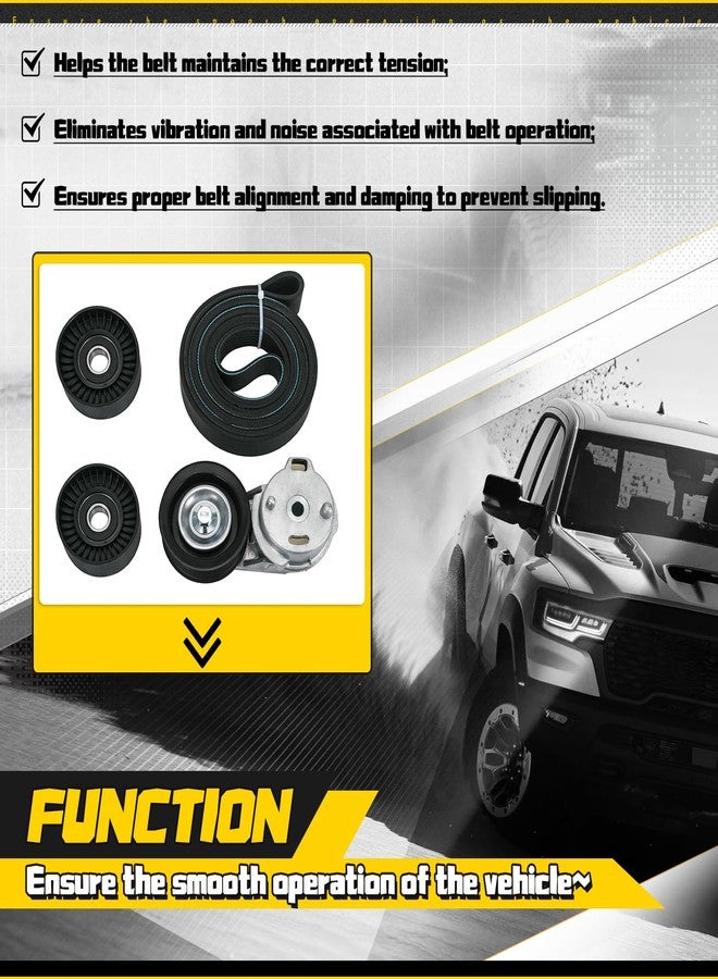 FQRANBO 38382 Drive Belt Tensioner Pulley and Serpentine Belt Assembly Kit Fit for Dodge Ram 1500/2500/3500 5.7L V8 2003-2008 Replace # 53032130AA 53032130AC 38058 7PK2570 - Image 4