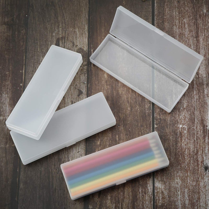 Chinco 4 Pieces Plastic Pencil Case Plastic Stationery Case with Hinged Lid and Snap Closure for Pencils Pens Drill Bits Office Supplies White - Image 2