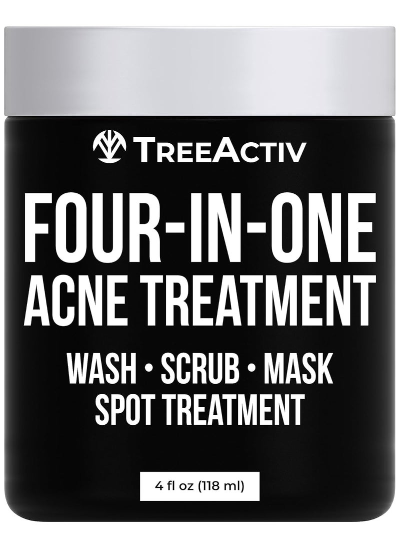 TreeActiv TreeActiv FourinOne Acne Treatment  Wash Scrub Mask and Spot Treatment  Heals Rosacea  Exfoliating Sugar  Face or Body  Natural Sulfur Clear Skin Cleanser  Bentonite 4 Ounce 