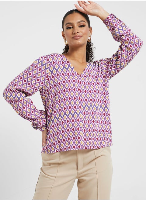 Printed V-Neck Top
