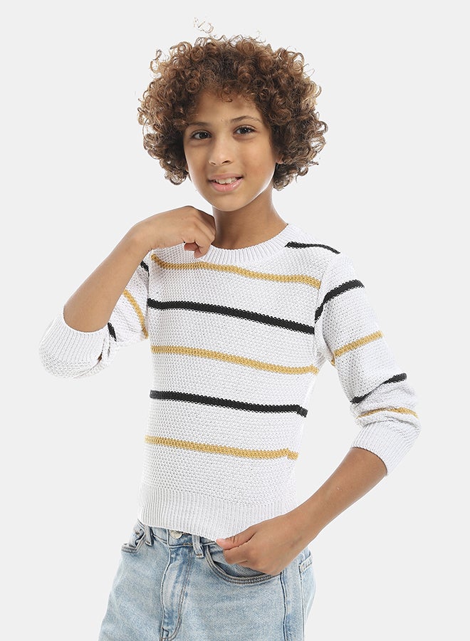 Andora Thin Stripped Black And Blue And Brown Crew Neck Pullover-Multicolor - Image 3