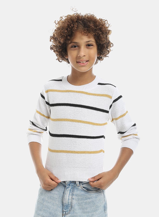 Andora Thin Stripped Black And Blue And Brown Crew Neck Pullover-Multicolor - Image 1