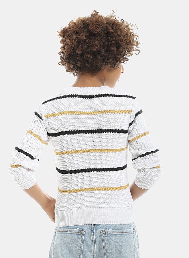 Andora Thin Stripped Black And Blue And Brown Crew Neck Pullover-Multicolor - Image 4