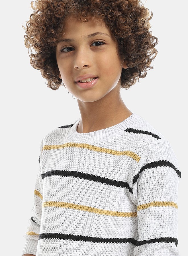 Andora Thin Stripped Black And Blue And Brown Crew Neck Pullover-Multicolor - Image 5