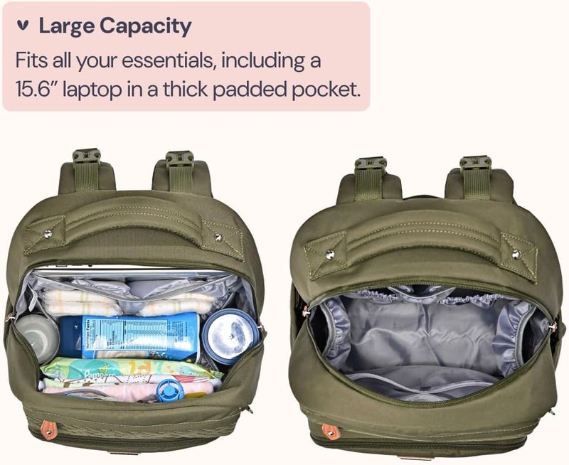 BabbleRoo Baby Diaper Bag Backpack, Travel Backpack with Changing Pad, Pacifier Case & Stroller Straps, Multifunction, Waterproof, Unisex – Army Green - Image 4
