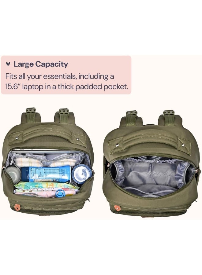 BabbleRoo Baby Diaper Bag Backpack, Travel Backpack with Changing Pad, Pacifier Case & Stroller Straps, Multifunction, Waterproof, Unisex – Army Green - Image 2