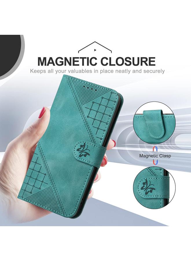 اس-توب جراب هاتف iPhone 15 Plus YX0080 من الجلد القابل للطي بنمط شبكي منقوش على شكل فراشة مع حبل - Image 5