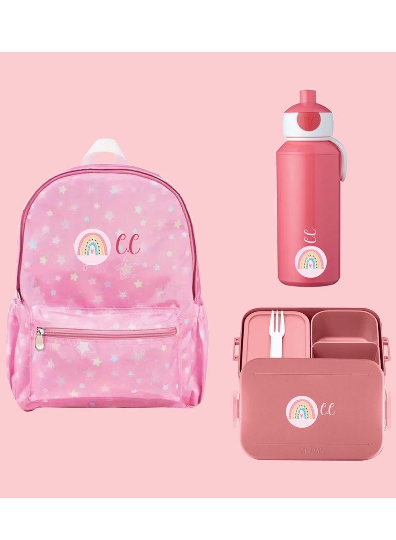 Share the Love 3-Piece School Bag Bundle - Personalised Backpack with Water Bottle and Lunch Box - Image 2