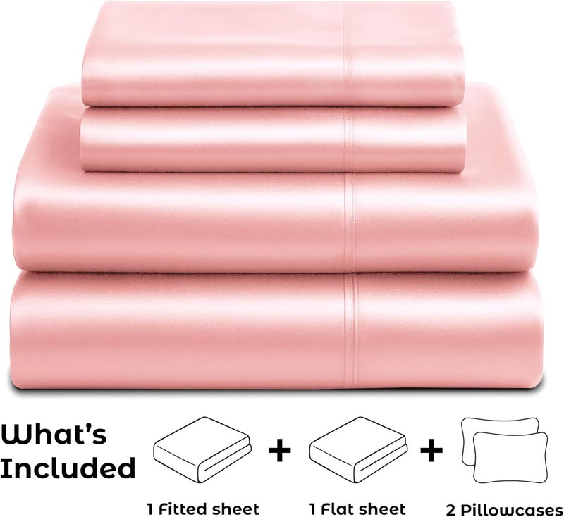 Pure Bedding Satin Sheets Queen [4-Piece, Pink] Hotel Luxury Silky Bed Sheets - Extra Soft 1800 Microfiber Sheet Set, Wrinkle, Fade, Deep Pocket Fitted Sheet, Flat Sheet, Pillow Cases - Image 4