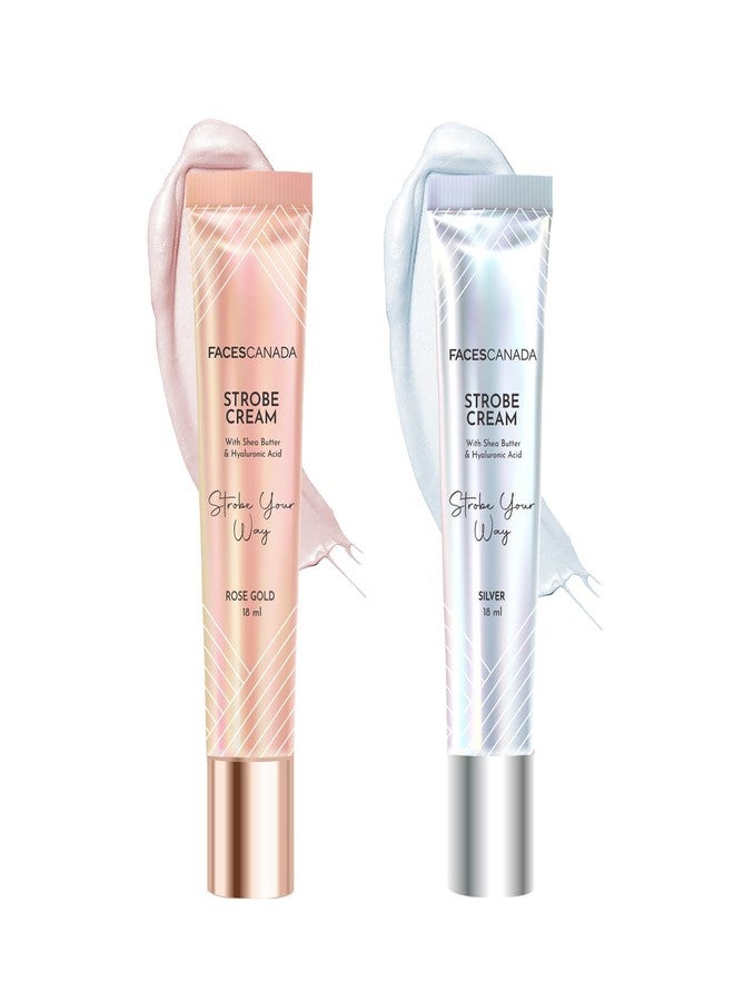 Facescanada FACES CANADA Superb Glow Combo - Strobe Cream - Rose Gold (18 ml) + Strobe Cream - Silver (18 ml) | Primer + Highlighter + Moisturizer | Illuminating & Glowing Makeup Base | Intense Hydration - Image 1
