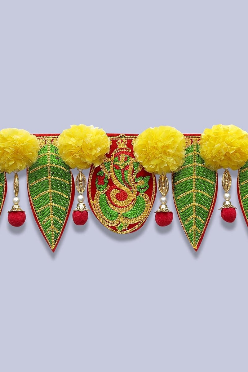 Virushka Handicraft Ganesh Pan Toran with Artificial Yellow Marigold Flower Door Toran, Size - 38 Inch - Image 3