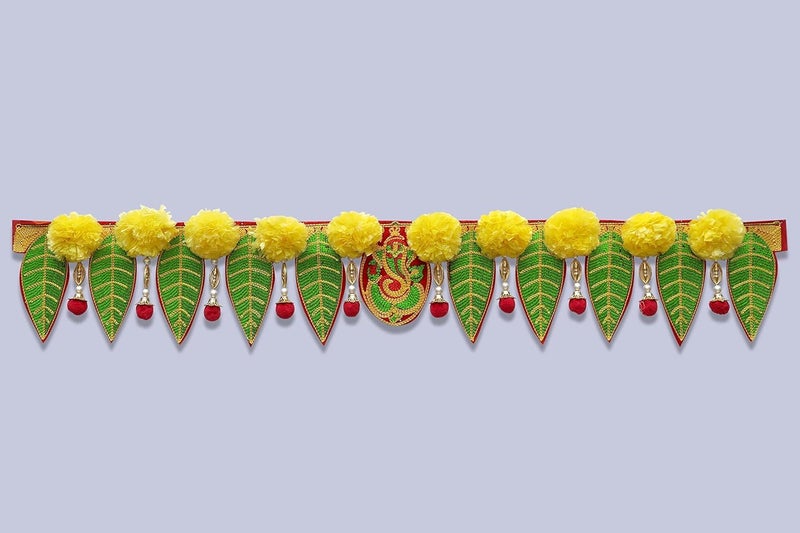 Virushka Handicraft Ganesh Pan Toran with Artificial Yellow Marigold Flower Door Toran, Size - 38 Inch - Image 5