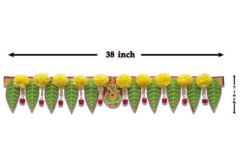 Virushka Handicraft Ganesh Pan Toran with Artificial Yellow Marigold Flower Door Toran, Size - 38 Inch - Image 4