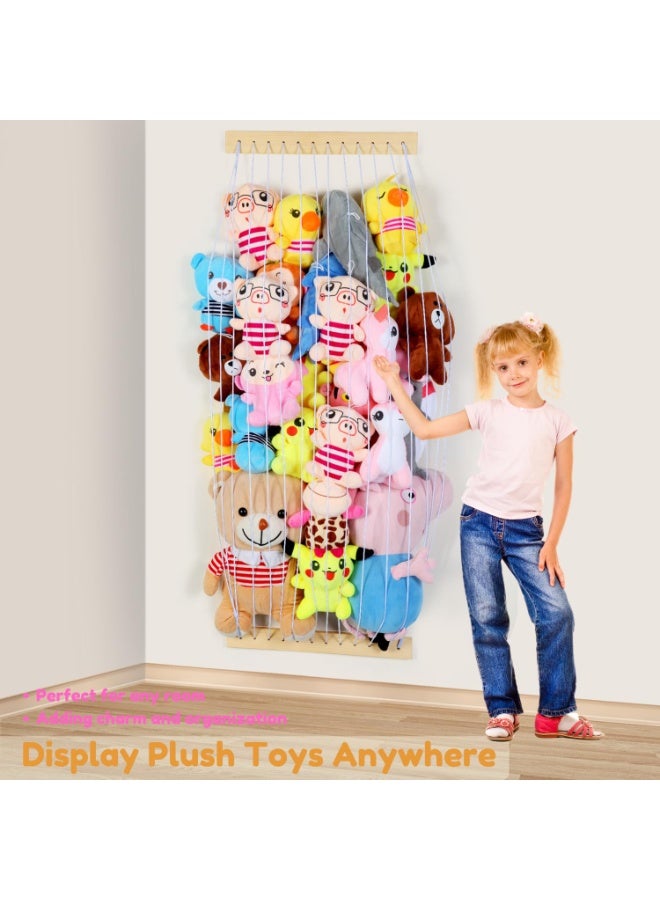 jaexest Stuffed Animal Storage Hammock Wooden Plush Toy Organizer for Kids Room Décor, Playroom Nursury Plush Toys Storage Caddy, Decoration Wall Hanging Stuffed Animal Net or Hammock Corner - Image 3