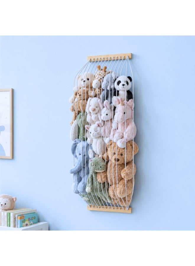 jaexest Stuffed Animal Storage Hammock Wooden Plush Toy Organizer for Kids Room Décor, Playroom Nursury Plush Toys Storage Caddy, Decoration Wall Hanging Stuffed Animal Net or Hammock Corner - Image 1