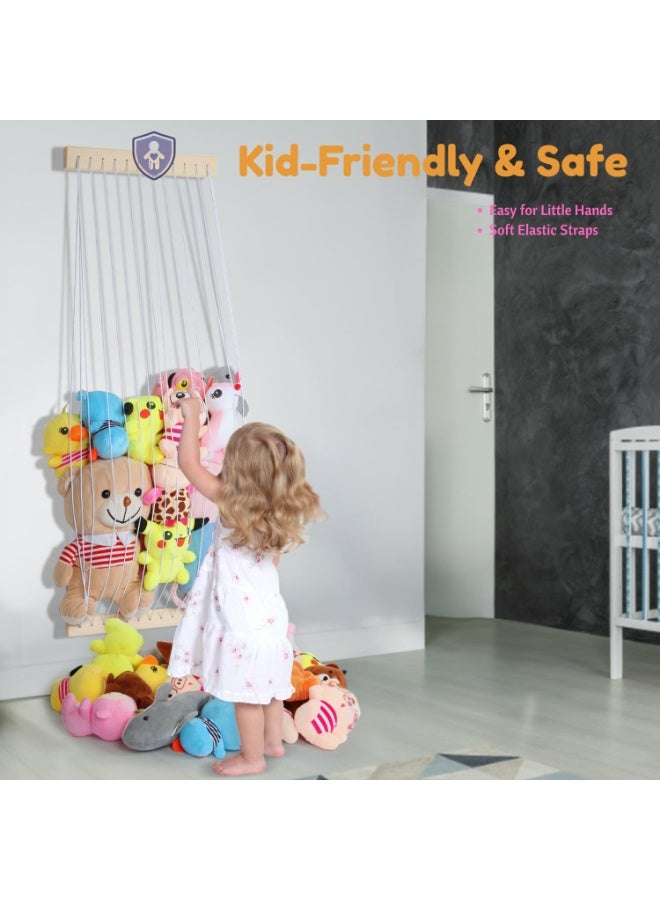 jaexest Stuffed Animal Storage Hammock Wooden Plush Toy Organizer for Kids Room Décor, Playroom Nursury Plush Toys Storage Caddy, Decoration Wall Hanging Stuffed Animal Net or Hammock Corner - Image 4