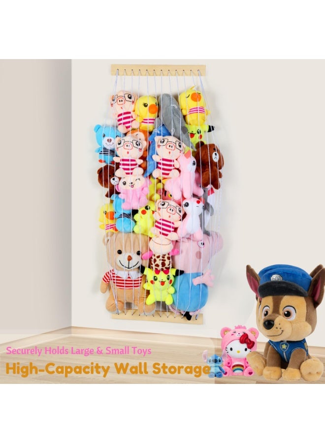jaexest Stuffed Animal Storage Hammock Wooden Plush Toy Organizer for Kids Room Décor, Playroom Nursury Plush Toys Storage Caddy, Decoration Wall Hanging Stuffed Animal Net or Hammock Corner - Image 5