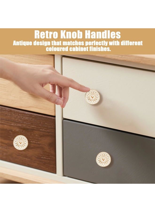 IUMLXJO 12PCS Antique Cabinet Knobs with Screws, Vintage Flower Pattern Round Kitchen Cupboard Handles 1.18'' Drawer Knobs Retro Bronze Cabinet Pull Handles for Wardrobe Door (Ivory White) - Image 3