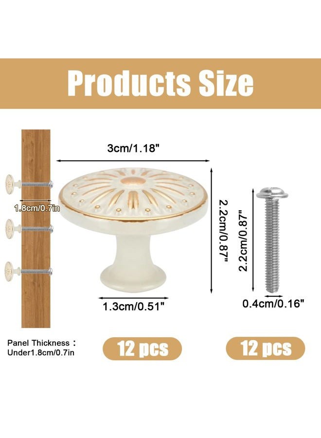 IUMLXJO 12PCS Antique Cabinet Knobs with Screws, Vintage Flower Pattern Round Kitchen Cupboard Handles 1.18'' Drawer Knobs Retro Bronze Cabinet Pull Handles for Wardrobe Door (Ivory White) - Image 2