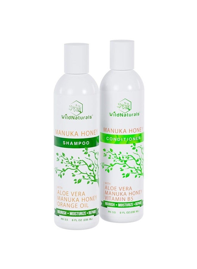Wild Naturals Sulfate Free Shampoo and Conditioner Set with Manuka Honey - Moisturizing Shampoo and Conditioner for Itchy Dry Scalp - All Natural Dandruff Shampoo and Conditioner - Curly Hair and Color Safe Shampoo - Image 1
