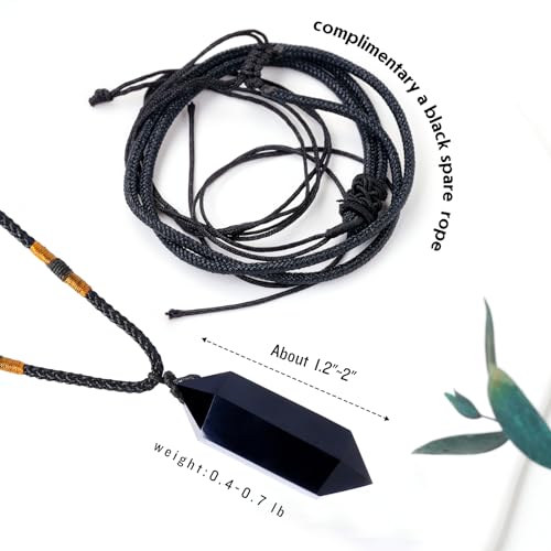 Runyangshi Black Obsidian Healing Crystal Pendants, Double Pointed Natural Crystal Quartz Necklace 6 Faceted Chakra Crystal Wand Stone - Image 2