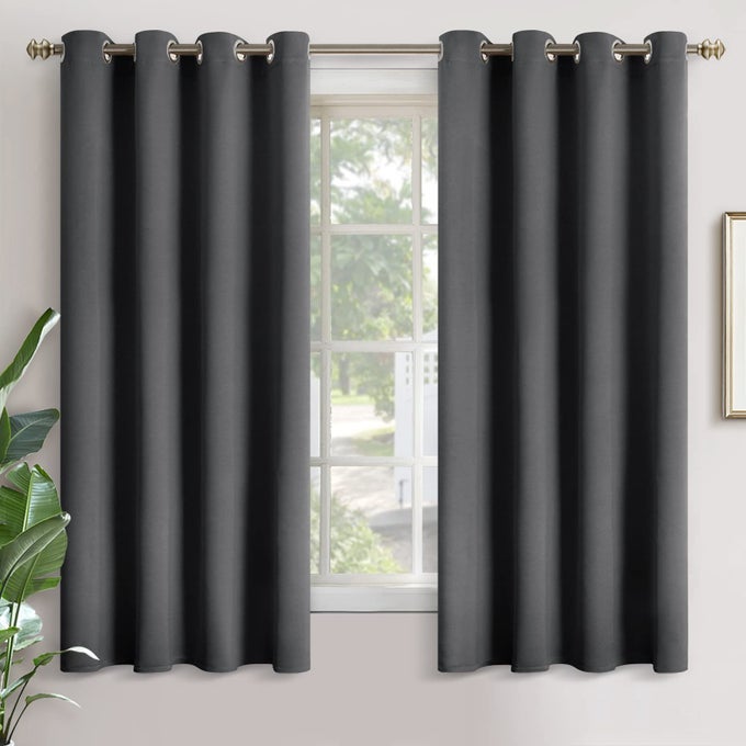 DARK GREY BLACKOUT CURTAINS FOR BEDROOM 52 X 63 INCH THERMAL INSULATED WITH GROMMET ROOM DARKENING DRAPES FOR LIVING ROOM PRIVACY 2 PANELS