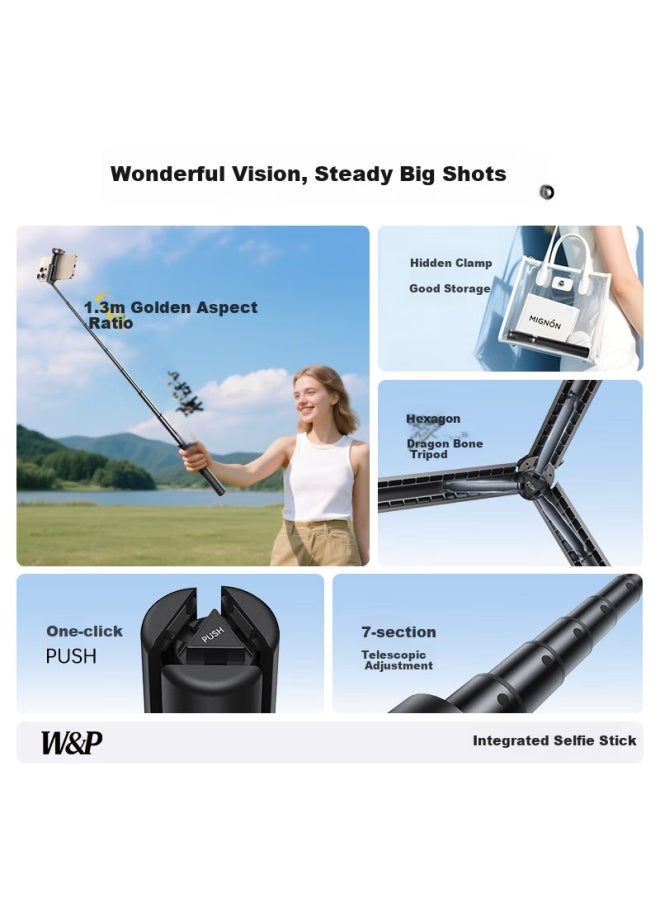 WP W&P Selfie Stick Tripod With Anti-Shake Gimbal, 360-Degree Rotation, Multifunctional Floor Stand, Handheld Shooting Device, Portable Bluetooth Travel Gadget, Compatible With Apple And Xiaomi - Image 3